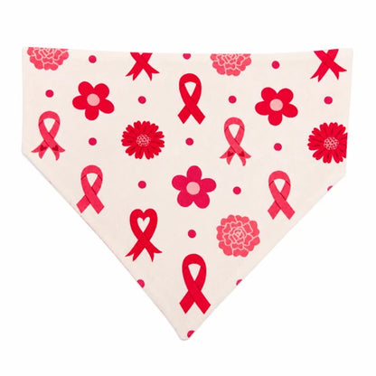 Pink Ribbon Dog Bandana with Scrunchy Elastic Collar