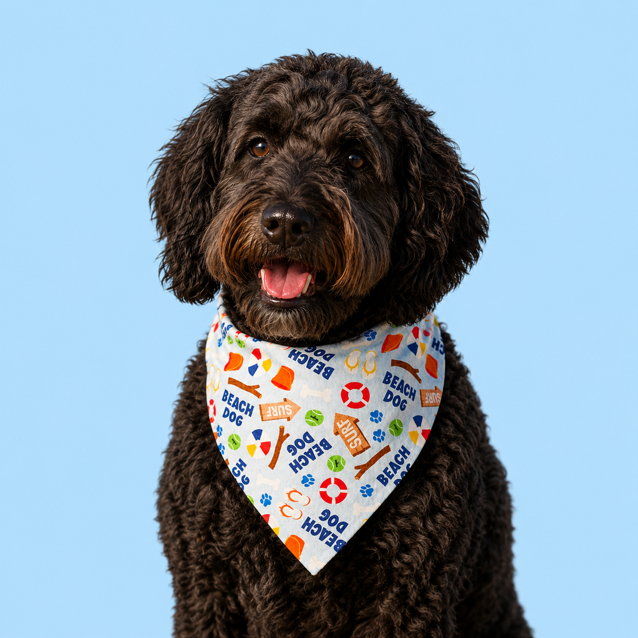 "Beach Dog" Dog Bandana with Scrunchy Elastic Collar