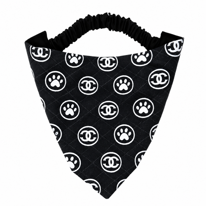 Luxe Chanel-Inspired Dog Bandana with Scrunchy Elastic Collar