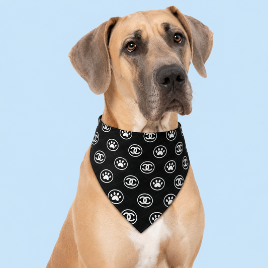 Luxe Chanel-Inspired Dog Bandana with Scrunchy Elastic Collar