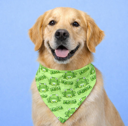 Green Frog Dog Bandana With Scrunchy Elastic Collar