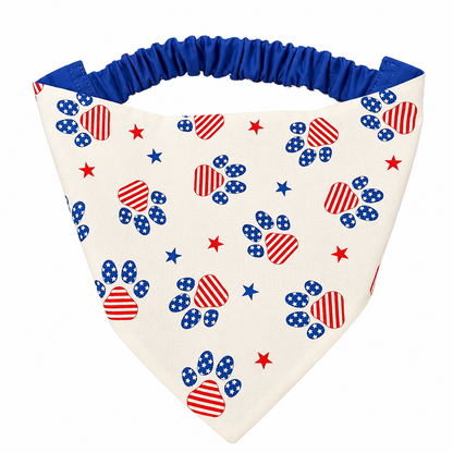 Patriotic Paw Print Dog Bandana with Scrunchy Elastic Collar