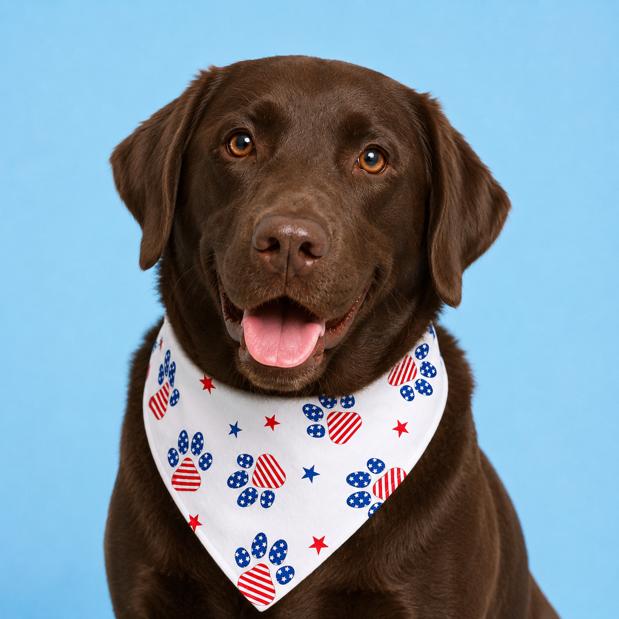 Patriotic Paw Print Dog Bandana with Scrunchy Elastic Collar