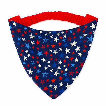 Navy Patriotic Stars Dog Bandana with Scrunchy Elastic Collar