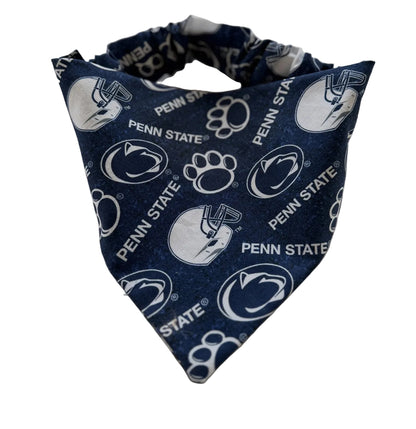 Penn State Dog Bandana With Football Helmet With Scrunchy Elastic Collar