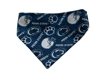 Penn State Dog Bandana With Football Helmet With Scrunchy Elastic Collar