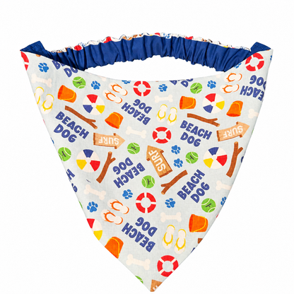 "Beach Dog" Dog Bandana with Scrunchy Elastic Collar