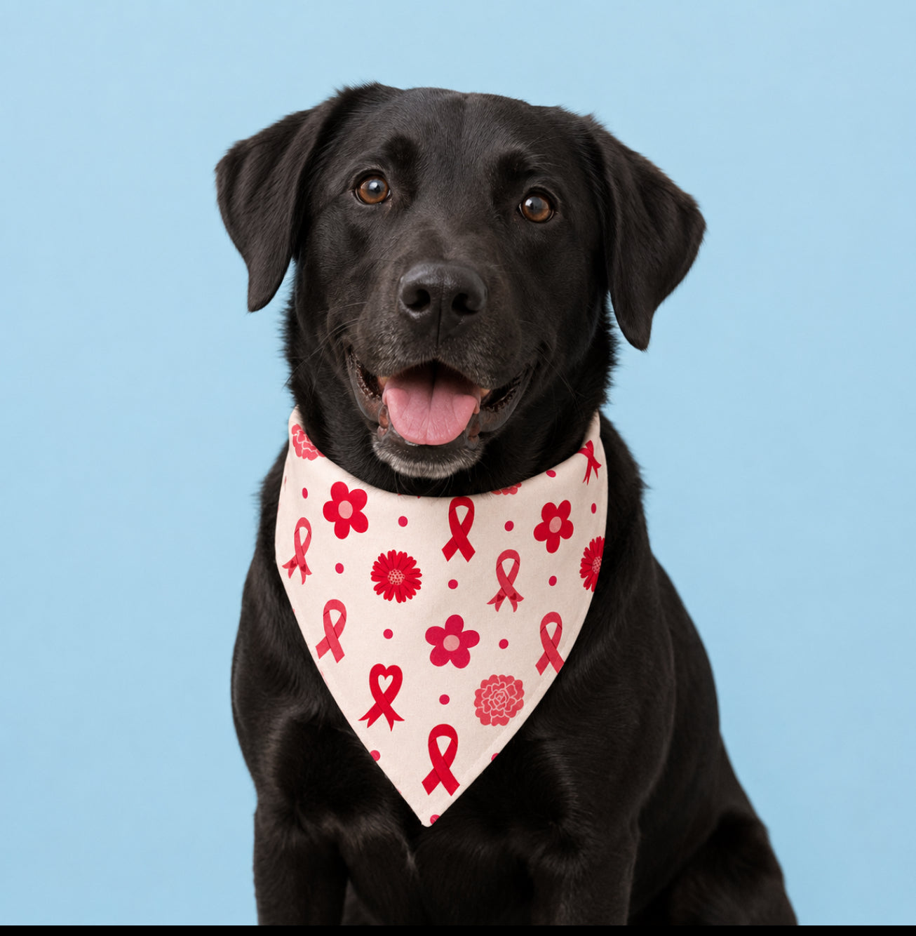 Pink Ribbon Dog Bandana with Scrunchy Elastic Collar
