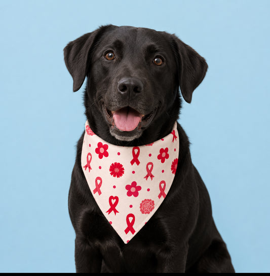 Pink Ribbon Dog Bandana with Scrunchy Elastic Collar