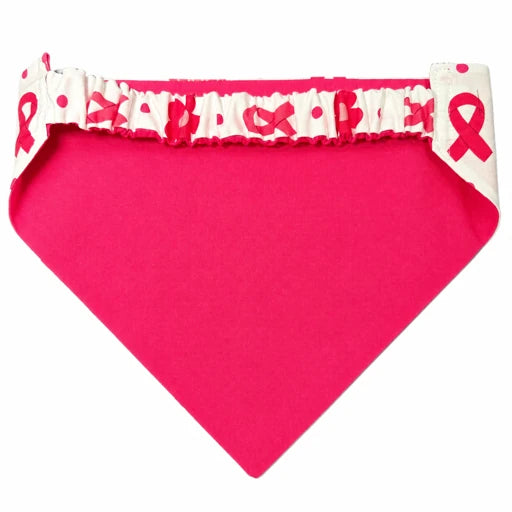 Pink Ribbon Dog Bandana with Scrunchy Elastic Collar