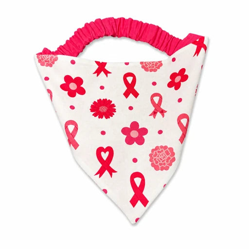 Pink Ribbon Dog Bandana with Scrunchy Elastic Collar
