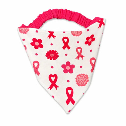 Pink Ribbon Dog Bandana with Scrunchy Elastic Collar